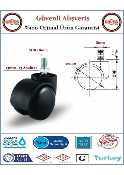 Ofis Koltuk Mobilya Tekerleği - M10 Civatalı Tekerlek - 1 Adet fiyatları