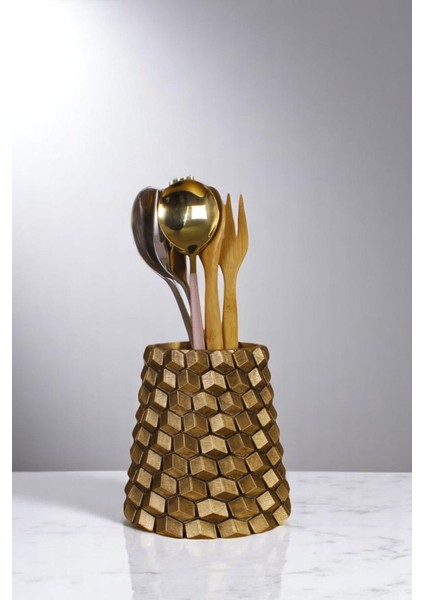 Tezgah Üstü Kaşıklık Dekoratif Dik Kaşıklık Silindir Kaşıklık Gümüş Eskitme Renk Model 84