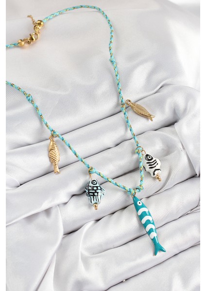 Seramik Motifli Balık Figürlü Model Mavi Ip Kadın Kolye - Lisinya fiyatları