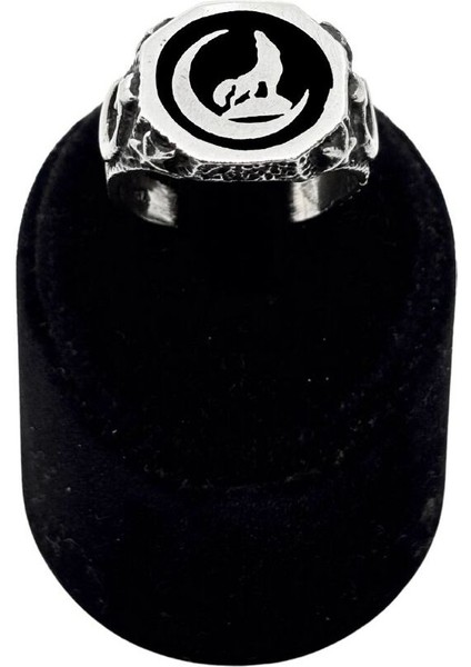 Yuvarlak Mineli Hilal Bozkurt Gümüş Erkek Yüzük fiyatları