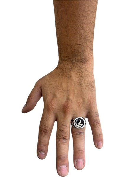 Yuvarlak Mineli Hilal Bozkurt Gümüş Erkek Yüzük modelleri