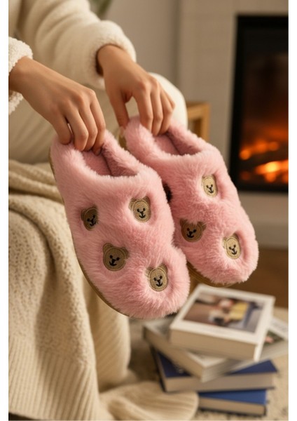 Kadın Günlük Terlik Peluş Içi Yünlü Kürklü Terlik Misafir Çeyiz Bohça Gelin Ev Terliği