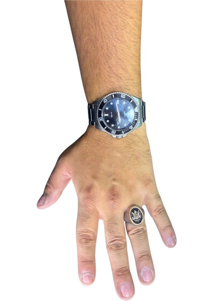 Oval Osmanlı Armalı Kalemli Gümüş Erkek Yüzük modelleri