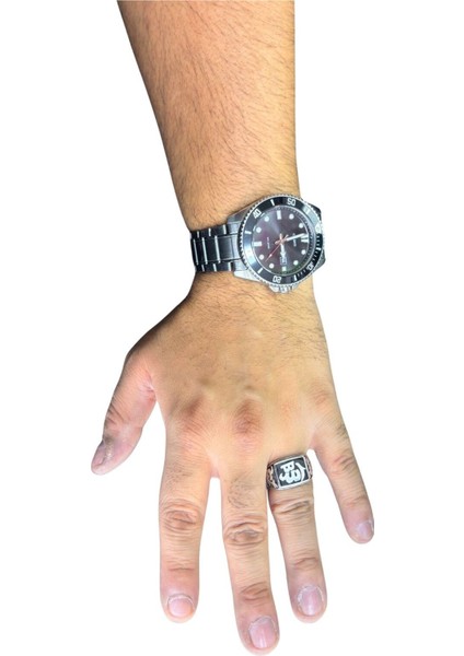 Siyah Mineli Allah Yazılı Gümüş Erkek Yüzük modelleri