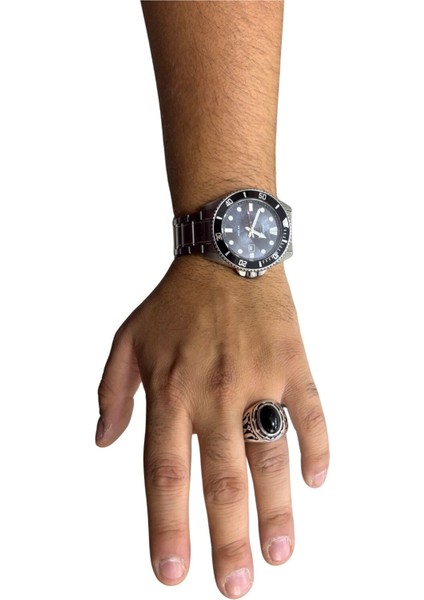 Oval Oniks Taşlı Kalemli Gümüş Erkek Yüzük modelleri