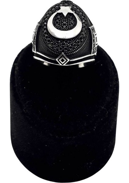 Siyah Taşlı Türk Bayraklı Karartma Gümüş Erkek Yüzük fiyatları