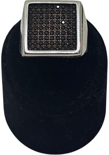 Siyah Taş Bezeli Kare Gümüş Erkek Yüzük fiyatları