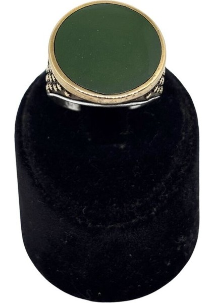 Iri Yuvarlak Haki Mineli Gümüş Erkek Yüzük fiyatları