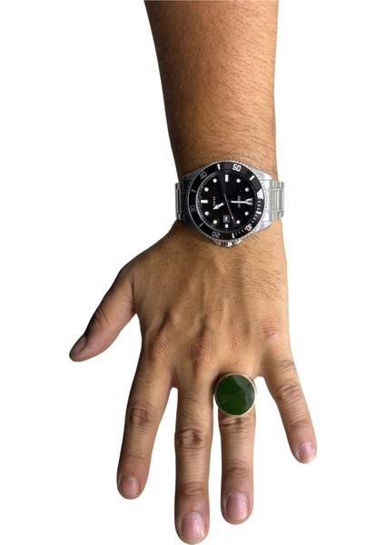 Iri Yuvarlak Haki Mineli Gümüş Erkek Yüzük modelleri