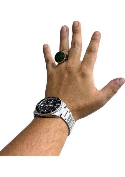 Iri Yuvarlak Haki Mineli Gümüş Erkek Yüzük fırsatları