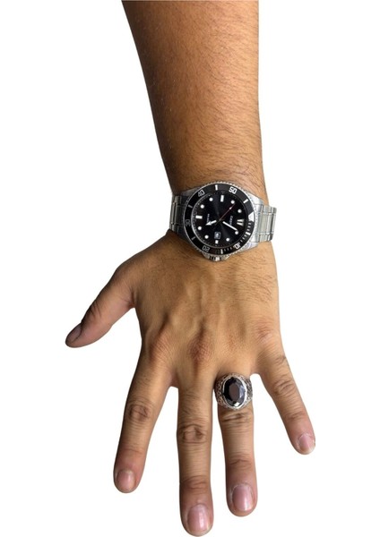 Iri Kesme Oval Oniks Taşlı Gümüş Erkek Yüzük modelleri