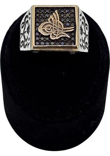 Kare Siyah Taşlı Osmanlı Tuğra Gümüş Erkek Yüzük fiyatları
