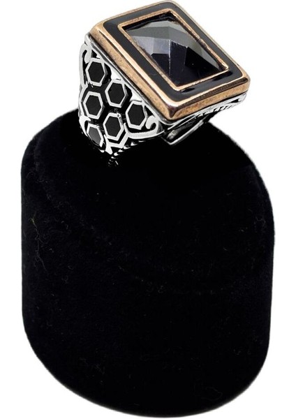 Mineli Dikdörtgen Oniks Taşlı Gümüş Erkek Yüzük