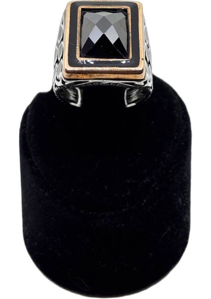 Mineli Dikdörtgen Oniks Taşlı Gümüş Erkek Yüzük fiyatları