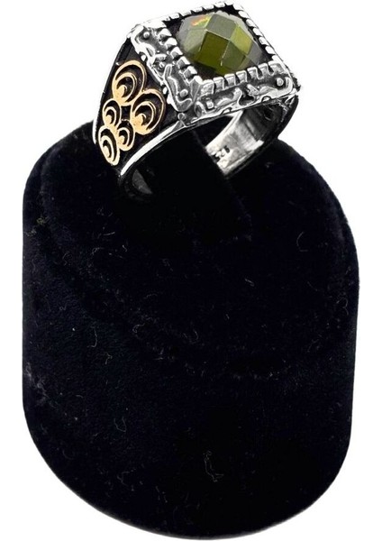 Kare Zultanit Taşlı Gümüş Erkek Yüzük