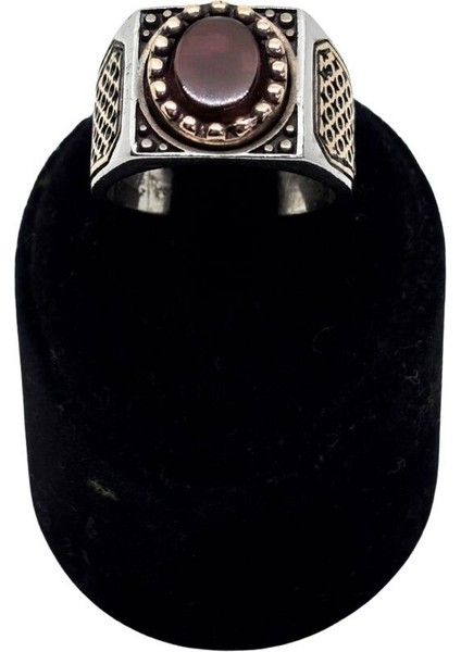 Oval Akik Taşlı Kare Çerçeveli Gümüş Erkek Yüzük fiyatları