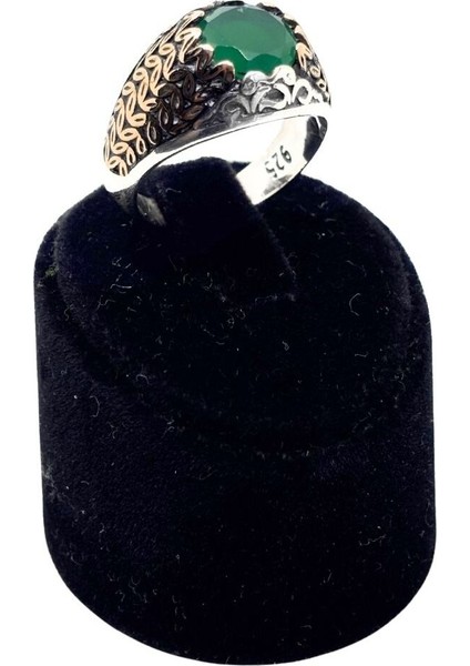 Yuvarlak Kesme Zümrüt Gümüş Erkek Yüzük