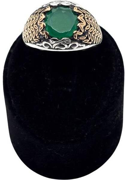 Yuvarlak Kesme Zümrüt Gümüş Erkek Yüzük fiyatları