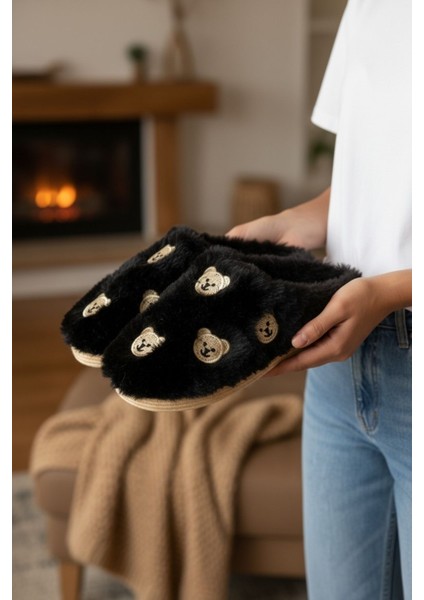 Kadın Günlük Terlik Peluş Içi Yünlü Kürklü Terlik Misafir Çeyiz Bohça Gelin Ev Terliği