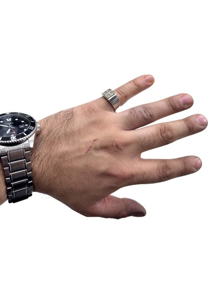Beyaz Işıltılı Modül Kare Gümüş Erkek Yüzük modelleri