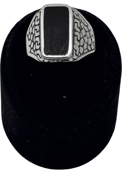 Siyah Mineli Dikdörtgen Gümüş Erkek Yüzük fiyatları