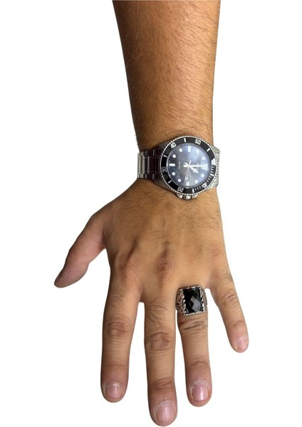 Dikdörtgen Kesme Oniks Taşlı Gümüş Erkek Yüzük modelleri