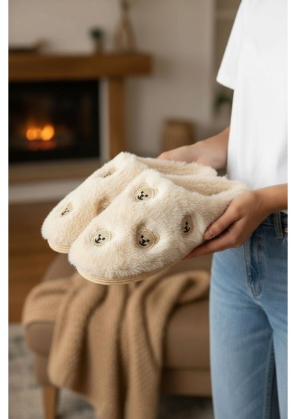 Kadın Günlük Terlik Peluş Içi Yünlü Kürklü Terlik Misafir Çeyiz Bohça Gelin Ev Terliği