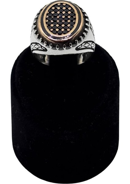 Siyah Taş Bezeli Gümüş Oval Erkek Yüzük fiyatları