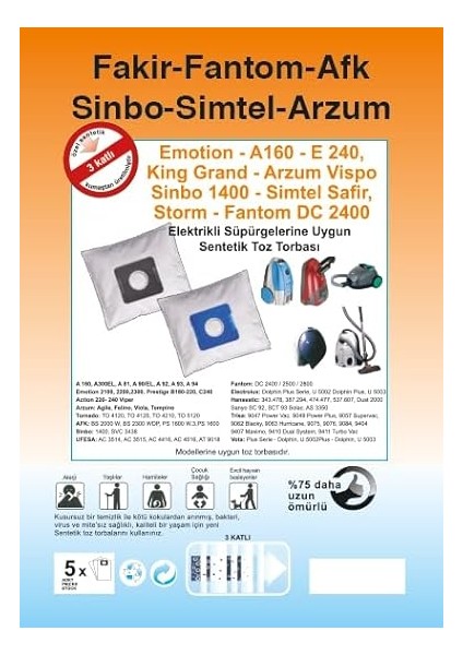 Süpürge Sentetik Toz Torbası - 20 Adet - Siyah Plastik - Arçelik - Beko - Fantom - Sinbo - Simtel - Arzum - Modelleri Ile Uyumlu Ürünler Açıklamada modelleri