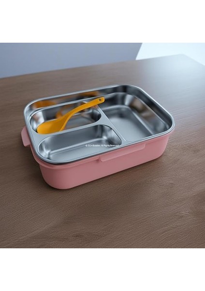 650 ml Hybrid Bento Box - Bpa'sız Plastik Gövde, 3 Bölmeli Paslanmaz Çelik Çok Amaçlı Yemek Kabı 2347 (Pembe) fırsatları
