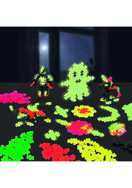 Plus 9603808 Mini Dahiyane Yapı Oyuncağı, Yapı ve Parıltı, Gece Parlayan Yapı Taşı Seti, 360 Parça modelleri