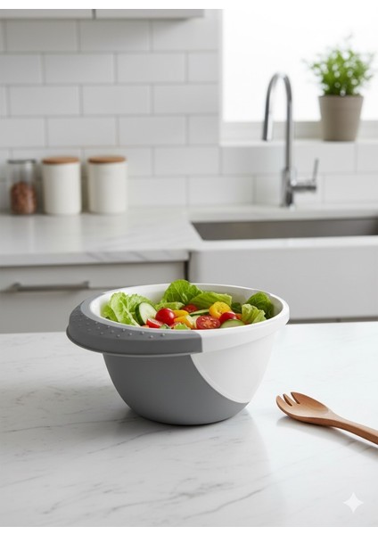 3 Litre Plastik Karıştırma Kabı – Gri Beyaz