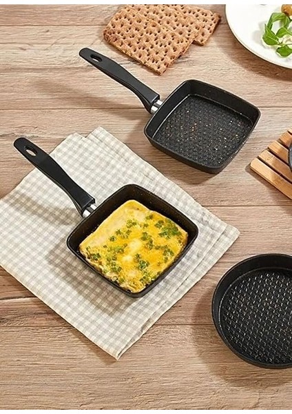 Mini Granit Sos Tavası, Uzak Doğu Omlet ve Sos Hazırlama Tavası, Yapışmaz ve Dayanıklı Yüzeyli Şık Pişirme Tavası (Kare) modelleri