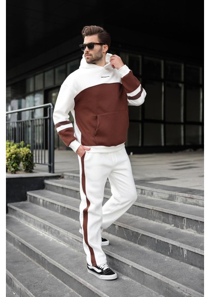 Ekru Alt Üst Kapüşonlu Eşofman Takımı E7340 fırsatları