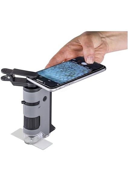 MP-250 Microflip 100-250X LED Işıklı Cep Mikroskobu Akıllı Telefon Digiscoping Adaptör Klipsli, Gri fiyatları