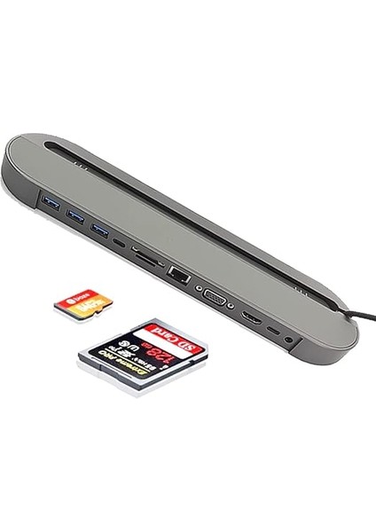 Type-C To HDMI VGA USB 3.0 Çoklayıcı 11 In 1 Port Hub Sd/tf Kart Okuyucu Macbook Ile Uyumlu USB Hub Çevirici Görüntü Aktarıcı Çoklayıcı 11 Portlu Adaptör modelleri