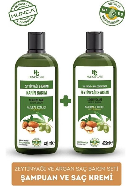 Zeytinyağlı ve Argan Yağlı Dökülme Karşıtı Saç Bakım Seti ( Şampuan 485 ml + Saç Kremi 485 Ml)