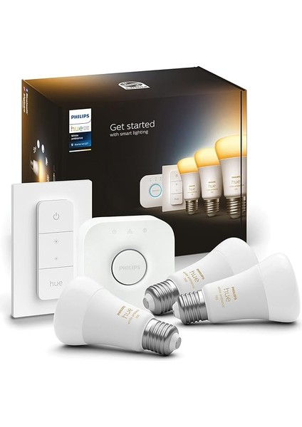 Hue Wa 8-75 W Beyaz Ambiyans Akıllı LED Ampul Başlangıç Seti, 3'lü, Kumandalı, E27, Bluetooth Özellikli
