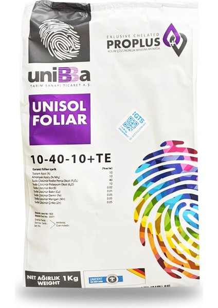 Unisol Foliar 10-40-10+Te Npk Yaprak Gübresi 1kg