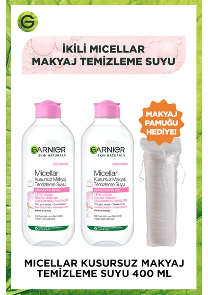 2'li Micellar Kusursuz Makyaj Temizleme Suyu 400 ml & Makyaj Pamuğu Hediyeli Set