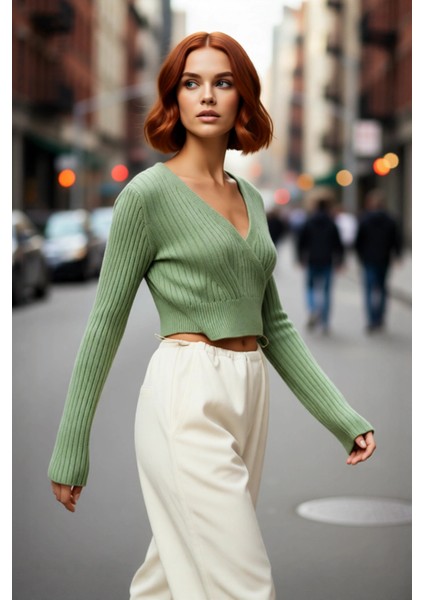 Kadın Antrasit Crop Boy Fitted Kruvaze Triko Kazak Günlük Şıklık ve Konforu Kış Sezonuna Taşır fırsatları