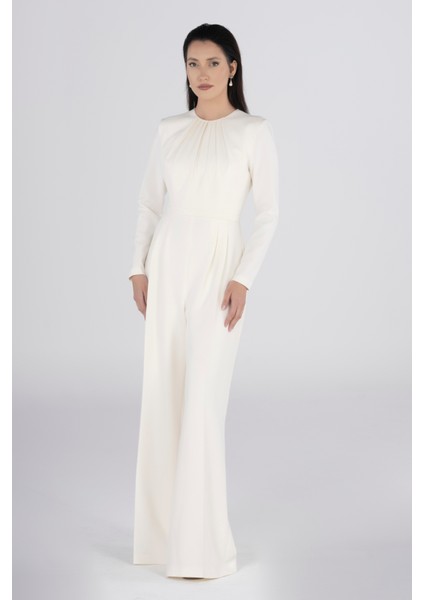 Beyaz Pliseli Uzun Kollu Özel Tasarım Nikah&düğün Tulum Astarlı Abiye Şıklık Zarif Stil fiyatları