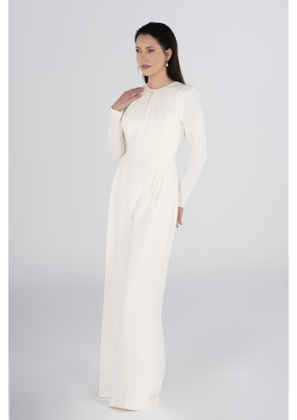 Beyaz Pliseli Uzun Kollu Özel Tasarım Nikah&düğün Tulum Astarlı Abiye Şıklık Zarif Stil fırsatları