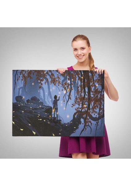 -Premier Kanvas Serileri- Ağaçlardan Düşen Parlak Yaprakları Toplayan Kadın TABLOSU-1243 fırsatları