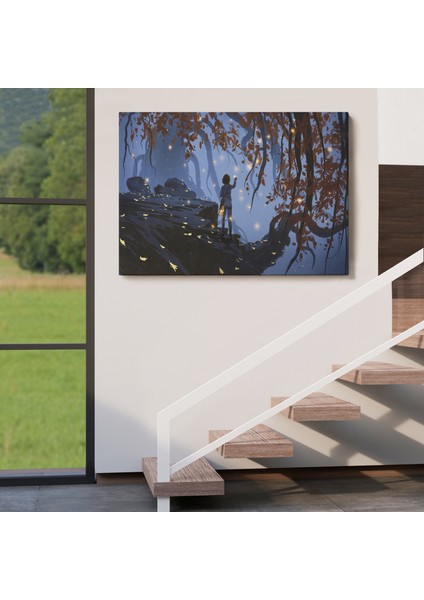 -Premier Kanvas Serileri- Ağaçlardan Düşen Parlak Yaprakları Toplayan Kadın TABLOSU-1243