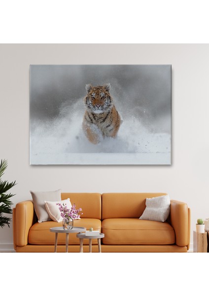 -Premier Kanvas Serileri- Karda Koşan Yavru Kaplan Dekoratif Kanvas Tablo 1135 fiyatları