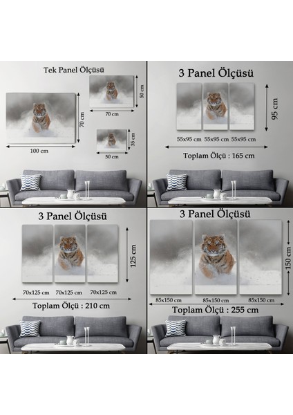 -Premier Kanvas Serileri- Karda Koşan Yavru Kaplan Dekoratif Kanvas Tablo 1135