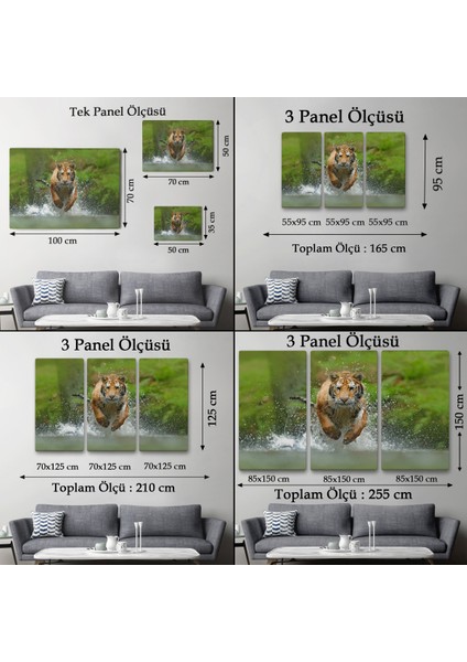 -Premier Kanvas Serileri- Koşan Kaplan Dekoratif Kanvas Tablo 1142