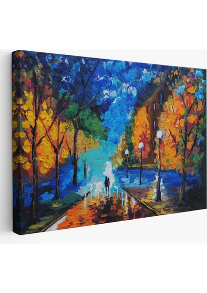 -Premier Kanvas Serileri- Gece Sokakta Yürüyen Sevgililer, Kanvas Duvar TABLOSU-1184