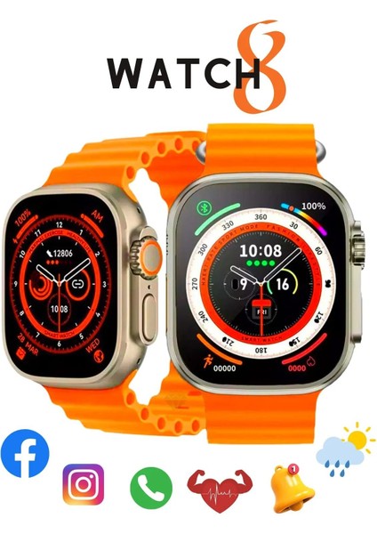 Watch 8 Ultra Akıllı Saat 49MM Android ve Ios Uyumlu Arama Yapma Vidalı Kordon Kilitleme Bluetooth